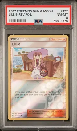 PSA 8 NM-MT 2017 Pokemon Sun & Moon #122 Lillie Reverse Rev Holo Foil Waifu - Image 1