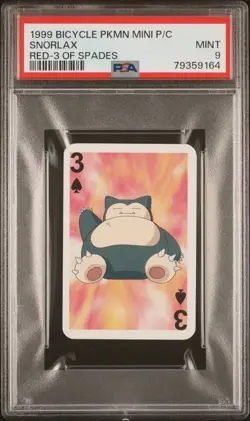 1999 Pokemon Snorlax Mini Playing Card Poker Bicycle 3 of Spades PSA 9 Mint - Image 5