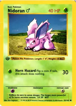Pokemon TCG 1st Edition Shadowless Nidoran 55/102 Common DMG - Image 1