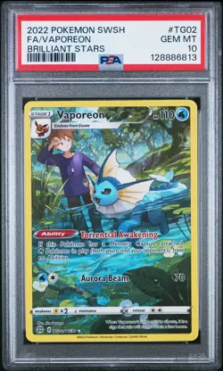 PSA 10 - VAPOREON #TG02 POKEMON BRILLIANT STARS 2022 SWORD SHIELD FULL ART SWSH - Image 1