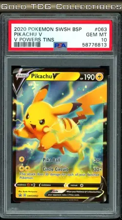 PSA 10 ⭐ Pokemon Pikachu V SWSH063 063 Powers Tins Promo Black Star Full Art - Image 1