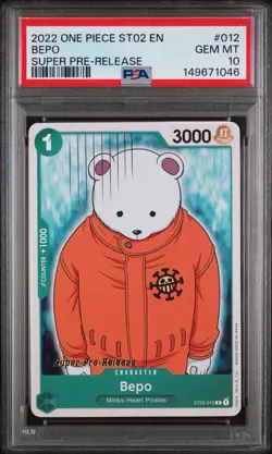 2022 ONE PIECE ST02-WORST GENERATION #012 BEPO SUPER PRE-RELEASE PSA 10 - Image 1