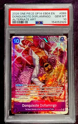 2026 ONE PIECE OP14-EB04 THE AZURE SEA'S SEVEN #069 DONQUIXOTE DOFLAMINGO PSA 10 - Image 1