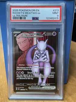 2025 Pokemon Destined Rivals Team Rockets Mewtwo Ex Ultra Rare 213/182 PSA 9 - Image 1