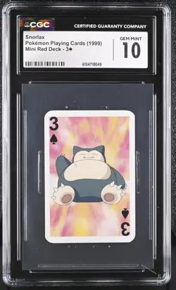 Snorlax Pokemon Mini Playing Cards 1999 Mini Red Deck 3 of Spades CGC 10 GEM - Image 1