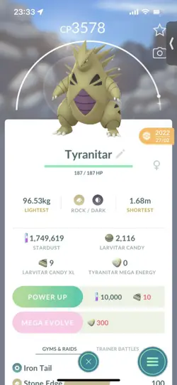Pokemon Go Shiny Tyranitar (High CP) - Image 1