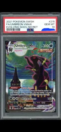 2021 Pokemon SWSH Evolving Skies #215 FA/Umbreon VMAX Secret PSA 10 GEM MINT - Image 1
