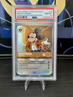Disney Lorcana Mickey Mouse Friendly Face 18/P1 D100 Collector’s Edition PSA 10 - Image 1