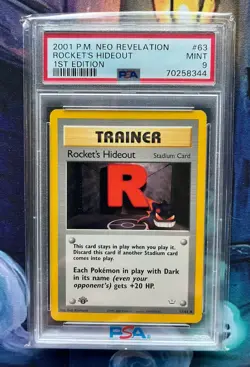 2001 Neo Revelation Rockets Hideout 1st Edition Pokemon Card PSA 9 Mint #63/64 - Image 1