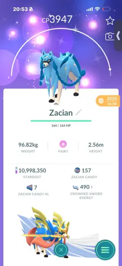 Pokemon Go Shiny Legendary Zacian ( High CP ) - Image 1