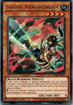 Yugioh Zoodiac Thoroughblade RATE-EN017 1st Edition Ultra Rare NM - Image 1