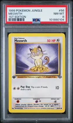 1999 POKEMON JUNGLE 1ST ED #56 MEOWTH PSA 8 - Image 1