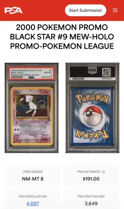 2000 POKEMON PROMO BLACK STAR POKEMON LEAGUE #9 MEW-HOLO PSA 8 (Tail Swirl) - Image 3