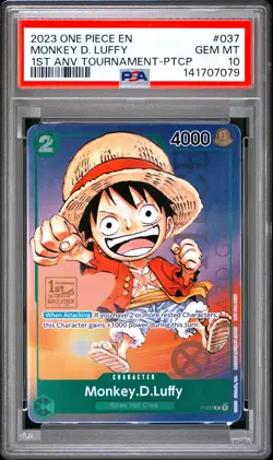 Monkey D. Luffy PSA10 2023 One Piece Promos 1st Anv Tournament-Ptcp #037 - Image 1