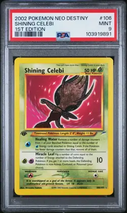 PSA 9 MINT Shining Celebi 106/105 1st Edition Neo Destiny Holo Rare Pokemon Card - Image 1