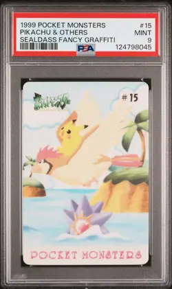 1999 POCKET MONSTERS SEALDASS FANCY GRAFFITI #15 PIKACHU & OTHERS PSA 9 - Image 1