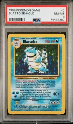 1999 Pokemon TCG Blastoise Base Set Holo Unlimited Rare Card 2/102 PSA 8 - Image 1