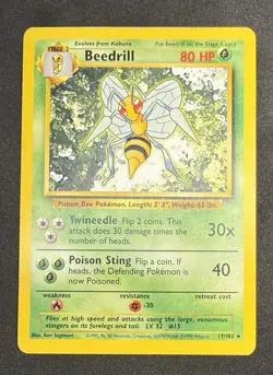 Beedrill 17/102 Non Holo Rare Base Set Unlimited Vintage 1999 Pokemon TCG - Image 1