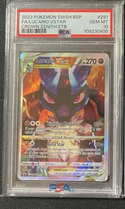 2023 Pokemon SWSH291 Lucario VSTAR Crown Zenith ETB PSA 10 - Image 1
