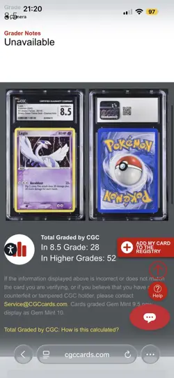 2005 Pokemon Ex Unseen Forces Lugia #29/115 CGC 8.5 Cosmo HUGE SWIRL - Image 2