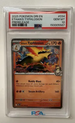 Pokemon Destined Rivals Ethan's Typhlosion Prerelease Holo PSA 10 034/182 - Image 1