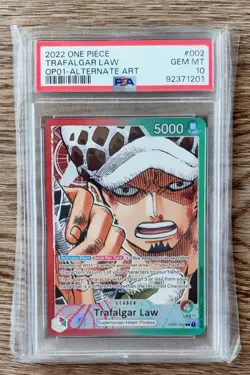 2022 One Piece OP01 EN Alternate Art Pre-Errata Alpha #002 Trafalgar Law PSA 10 - Image 1