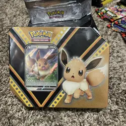 New Sealed Pokemon TCG: V Powers Tin Eevee V With 5 Booster Packs. - Image 1