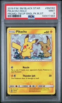 PSA 9 2019 POKEMON SM BLACK STAR PROMO #SM162 PIKACHU-HOLO PROMO - Image 1
