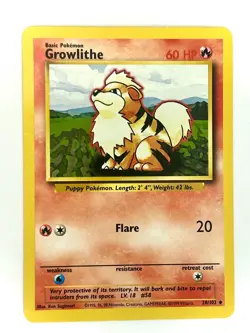 Growlithe 28/102 Uncommon Base Set Unlimited Pokemon LP - Image 1