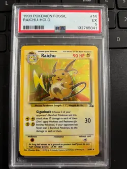 1999 Pokemon Game Raichu - Holo 14/62 fossil PSA 5 EX - Image 1