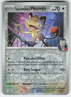 Team Rocket's Meowth 149/182 Common Destined Rivals Pokemon Reverse Holo NM - Image 1
