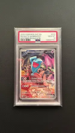 2025 POKEMON SVP EN-SV BLACK STAR PROMO #203 TEAM ROCKET’s WOBBUFFET PSA 10 - Image 1