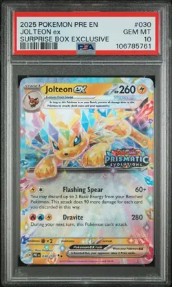 2025 Pokemon Prismatic Evolutions Jolteon EX Surprise Box Exclusive PSA 10 #030 - Image 1