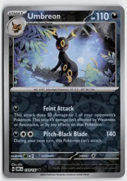 Pokemon Umbreon 130/197 Reverse Holo Uncommon SV03: Obsidian Flames NM - Image 1
