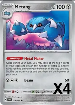 Pokemon Playset x4 Metang SV05: Temporal Forces #114/162 NM - Image 1