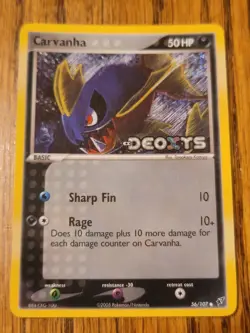 Pokemon TCG: Carvanha 56/107 - EX Deoxys - Stamped Reverse Holo, English, LP-MP - Image 1