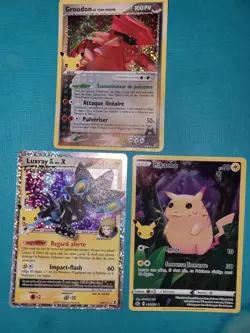 3 Cartes Pokemon Celebrations Luxray Groudon Pikachu Neuves 25 Ans FR - Image 1