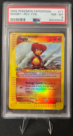 2002 POKEMON EXPEDITION BASE SET 17/165 MAGBY REVERSE FOIL PSA 8 - Image 1