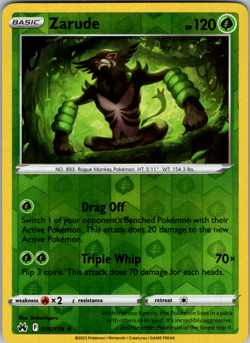 Zarude 016/159 Crown Zenith Reverse Holo Pokemon TCG NM - Image 1