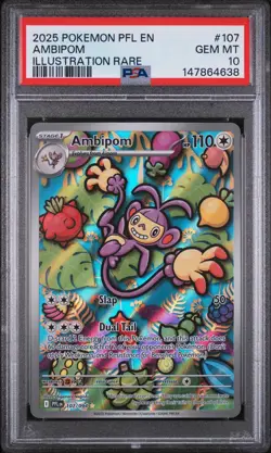 2025 POKEMON PFL EN-PHANTASMAL FLAMES ILLUSTRATION RARE #107 AMBIPOM PSA 10 - Image 1