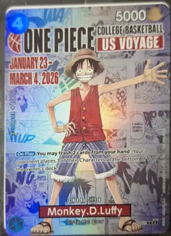 “ONE PIECE Card Monkey D.Luffy US VOYAGE College Basketball "Sealed" W/ Poster! - Image 1