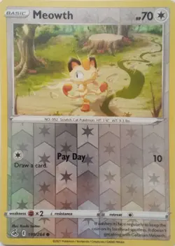 199/264 MEOWTH REVERSE HOLO FUSION STRIKE POKEMON CARD - Image 1