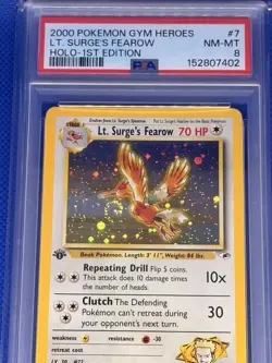 Lt. Surge's Fearow *1st Edition* PSA8 Graded Pokemon Card - Gym Heroes 2000 🌀🌀 - Image 2