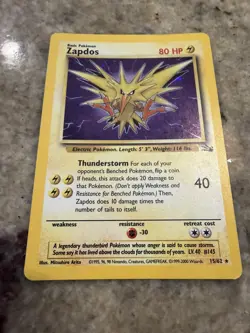 Pokemon TCG Zapdos Holo Rare Fossil 15/62 Holo - Image 1