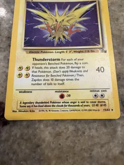 Pokemon TCG Zapdos Holo Rare Fossil 15/62 Holo - Image 3