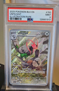 UNFEZANT 150 POKEMON BLACK BOLT 2025 ILLUSTRATION RARE PSA 9 - Image 1