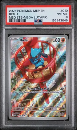 2025 POKEMON MEP EN-ME BLACK STAR PROMO #010 RIOLU PSA 8 - Image 1