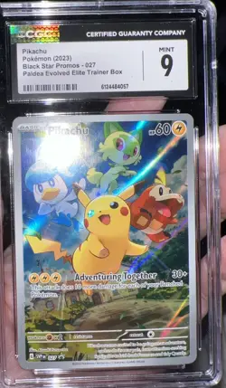 Pokemon Pikachu 2023 Black Star Promos Pikachu 027 CGC 9 Paldea Evolved ETB - Image 1