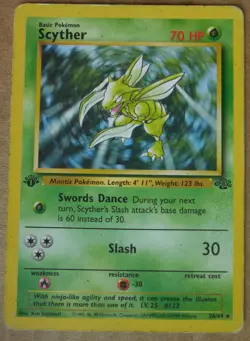 Scyther 26/64 Rare Non-Holo 1st Edition Jungle Set Pokemon Card HP See Pics - Image 1