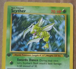 Scyther 26/64 Rare Non-Holo 1st Edition Jungle Set Pokemon Card HP See Pics - Image 2